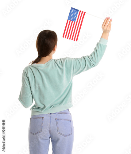 Young woman with USA flag o...