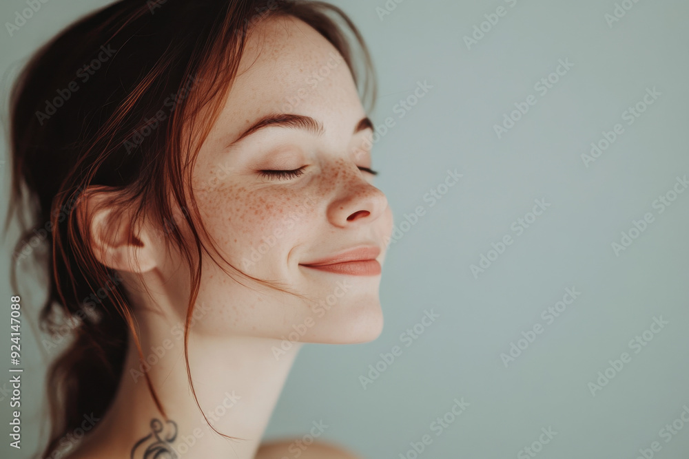 A close up of a woman's face with tattoos and her eyes closed A close up of a woman's face with tattoos and her eyes closed