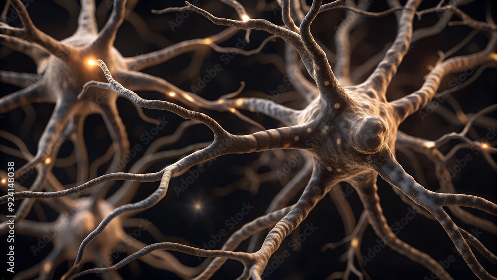 Depiction of a nerve cell or neuron with branching dendrites and the long axon with the myelin sheath Depiction of a nerve cell or neuron with branching dendrites and the long axon with the myelin sheath