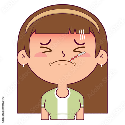 girl sick face cartoon cute