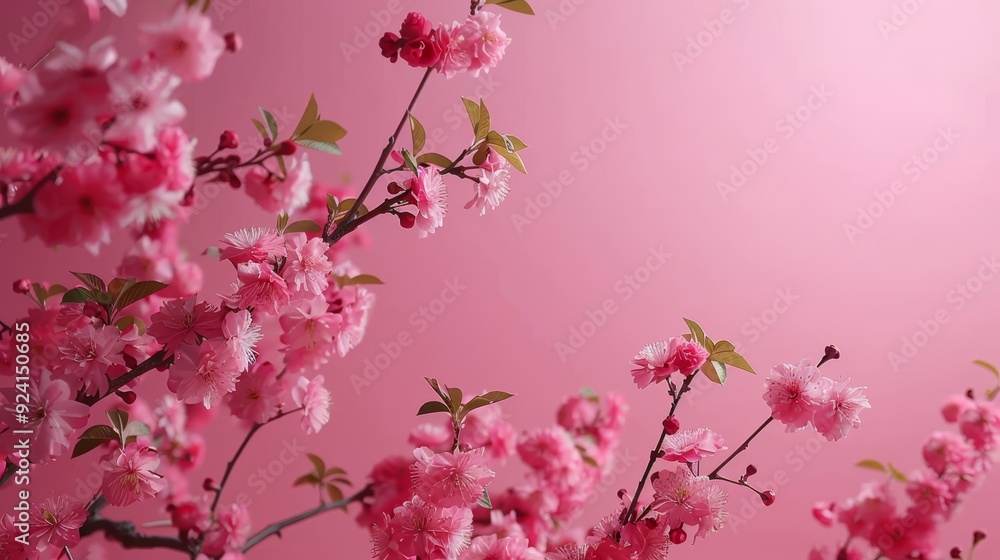 Spring timelapse sakura flowers blooming on cherry tree branches against pink background Spring timelapse sakura flowers blooming on cherry tree branches against pink background