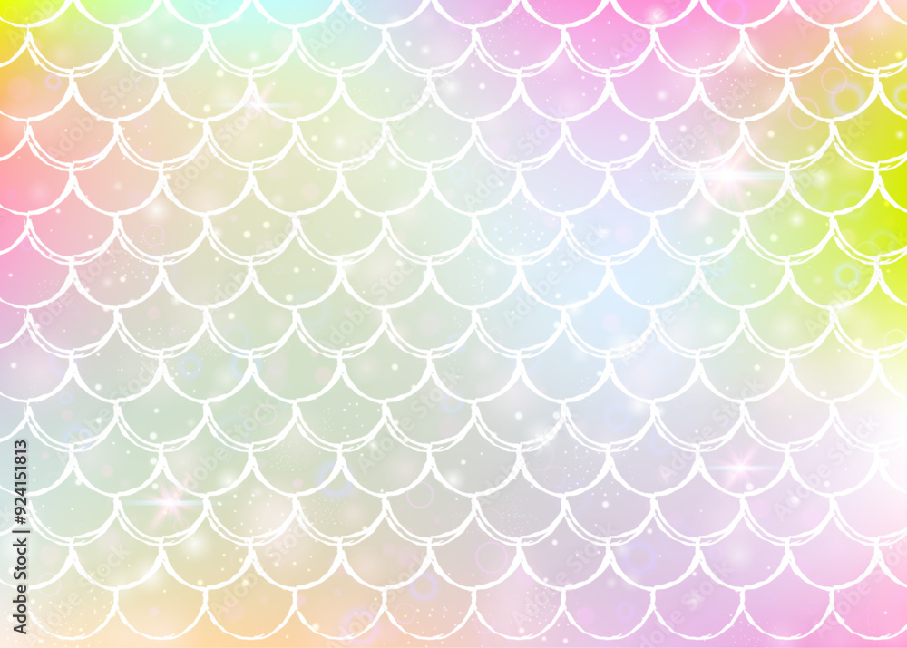 Rainbow scales background with kawaii mermaid princess pattern. Fish tail banner with magic sparkles and stars. Sea fantasy invitation for girlie party. Creative backdrop with rainbow scales. Rainbow scales background with kawaii mermaid princess pattern. Fish tail banner with magic sparkles and stars. Sea fantasy invitation for girlie party. Creative backdrop with rainbow scales.