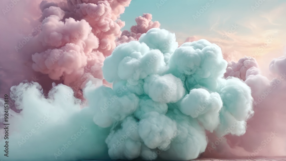 Soft, pastel-colored clouds of pink and blue swirl together, creating a dreamy, cotton candy-like scene that evokes a sense of whimsy and tranquility Soft, pastel-colored clouds of pink and blue swirl together, creating a dreamy, cotton candy-like scene that evokes a sense of whimsy and tranquility