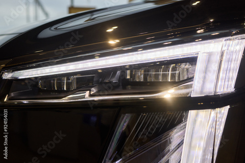 Close up of a cars headlight, part of automotive design