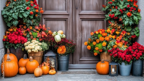 Wallpaper Mural Vibrant pumpkins and colorful mums create a festive atmosphere on a charming front porch decorated for autumn Torontodigital.ca