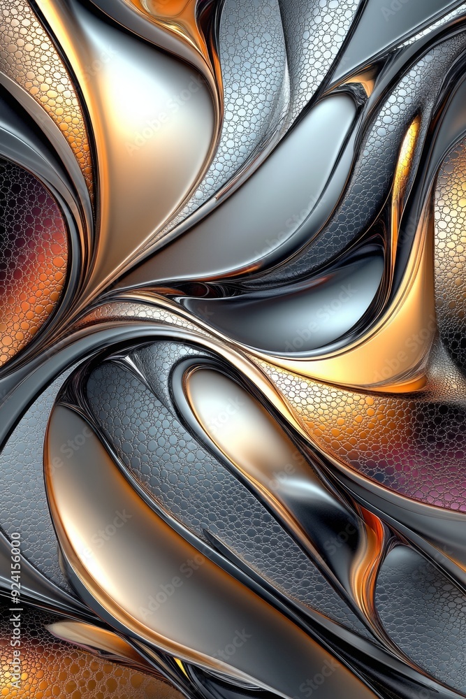 Macro closeup of abstract finely textured graceful curving shapes in silver, yellow, blue and pink Macro closeup of abstract finely textured graceful curving shapes in silver, yellow, blue and pink