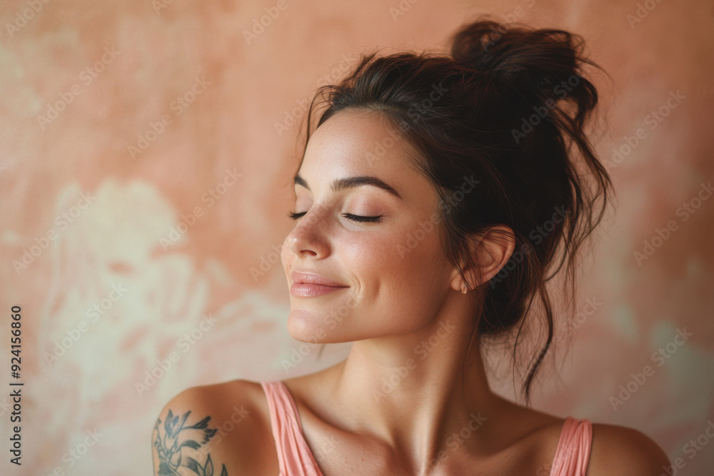 A close up of a woman's face with tattoos and her eyes closed A close up of a woman's face with tattoos and her eyes closed