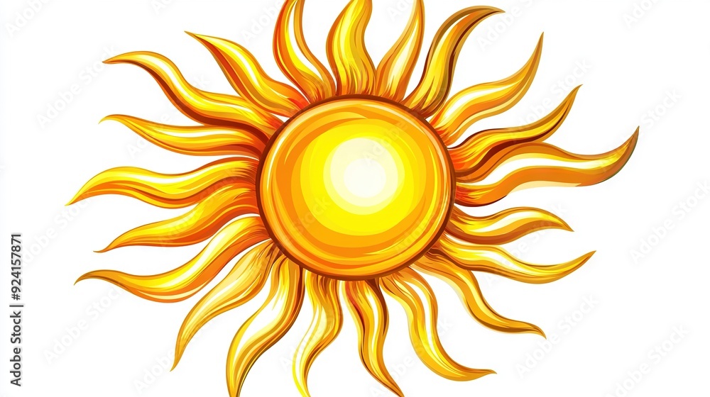 An image of a sun on a white canvas with a golden halo encircling its core An image of a sun on a white canvas with a golden halo encircling its core