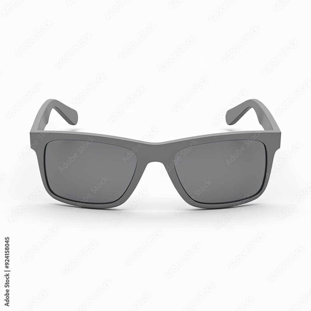Stylish black sunglasses with a rectangular frame on a white background. Stylish black sunglasses with a rectangular frame on a white background.