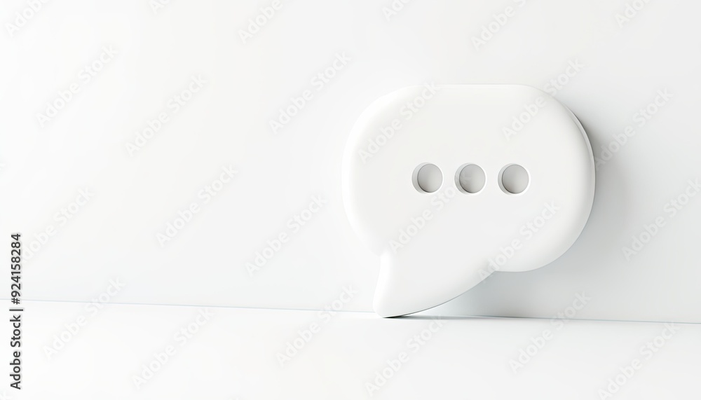 Minimalistic white speech bubble with ellipses on a clean white background, symbolizing communication. Minimalistic white speech bubble with ellipses on a clean white background, symbolizing communication.
