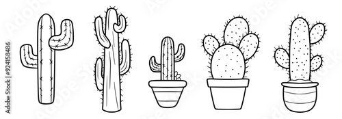 Set of cactus outline linework cacti vector SVG