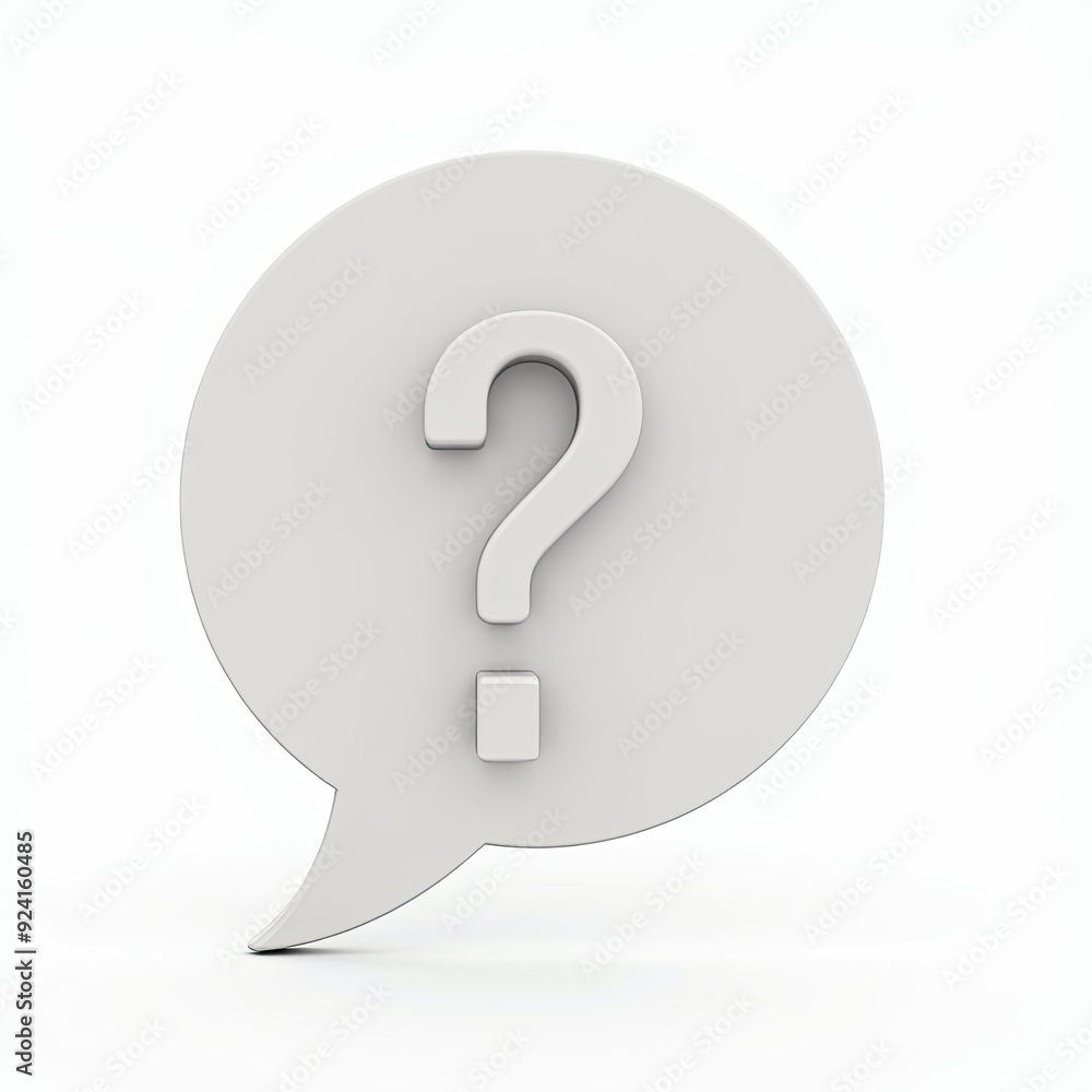 3D speech bubble icon with a question mark symbol, rendered in a clean gray design. 3D speech bubble icon with a question mark symbol, rendered in a clean gray design.