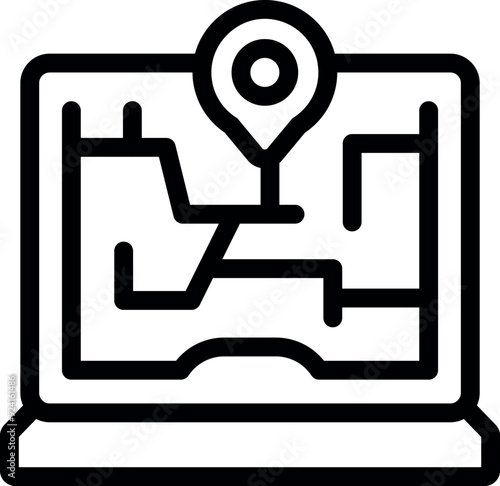 Gps location tracking app showing city map and pinpoint on a laptop screen