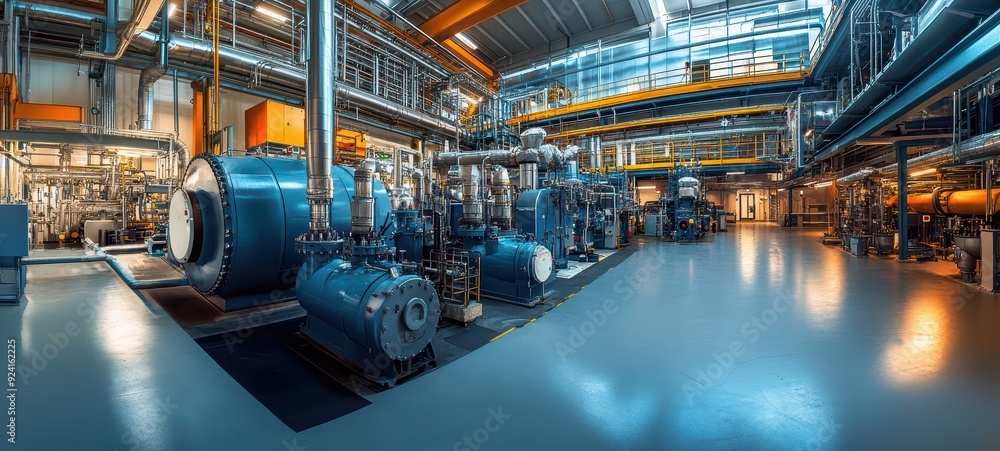 Fototapeta premium Industrial boiler room and water treatment facility