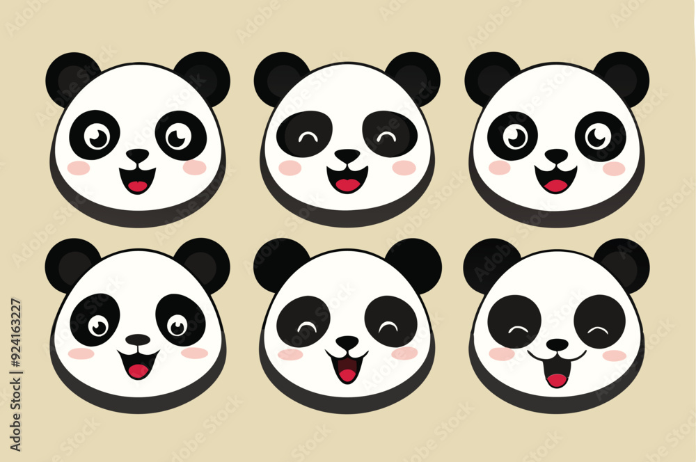 Obraz premium set of funny panda vector illustration, silhouette, logo icon and line art Bundle files 