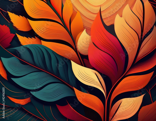 Wallpaper Mural Modern Minimalist Pattern Geometric Shapes and Abstract Leaf Forms for Autumn Designs Torontodigital.ca