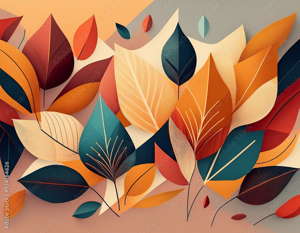 Modern Minimalist Pattern Geometric Shapes and Abstract Leaf Forms for Autumn Designs Modern Minimalist Pattern Geometric Shapes and Abstract Leaf Forms for Autumn Designs