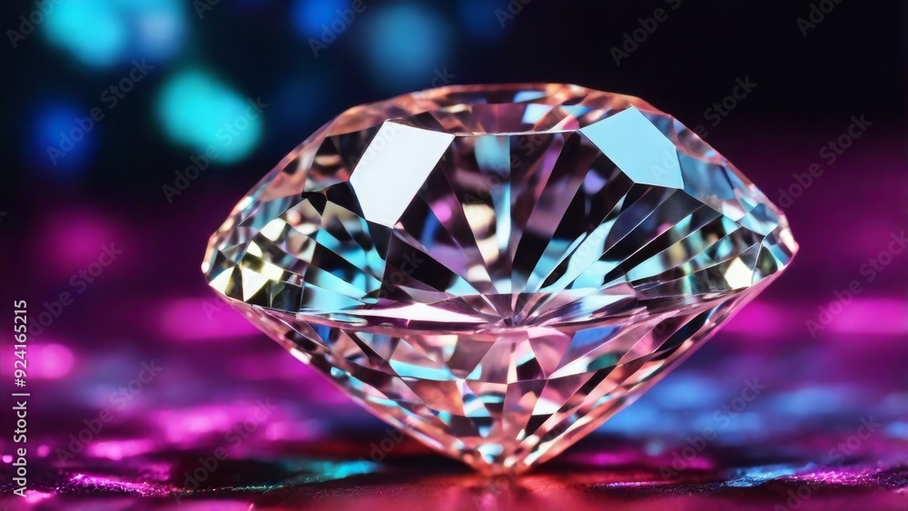 Diamond with tint on the neon background Created with Generative AI technology. Diamond with tint on the neon background Created with Generative AI technology.