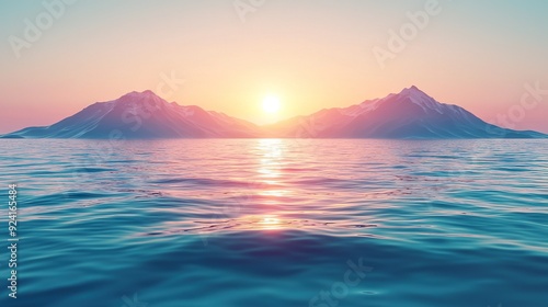 Wallpaper Mural   A vast expanse of water with a mountain range in the background and the sun rising over the mountains on the horizon Torontodigital.ca