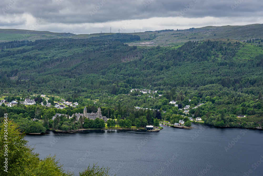 Fort Augustus view from the mountains near the village. Highlands of Scotland. Scotland, United Kingdom. Loch Ness. Fort Augustus view from the mountains near the village. Highlands of Scotland. Scotland, United Kingdom. Loch Ness.