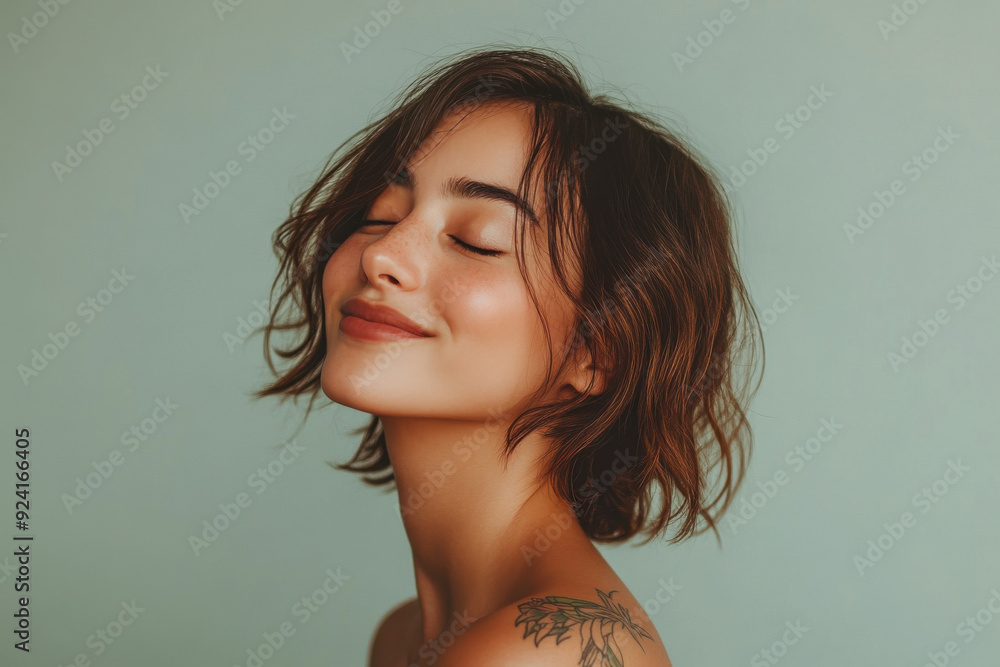 A close up of a woman's face with tattoos and her eyes closed A close up of a woman's face with tattoos and her eyes closed