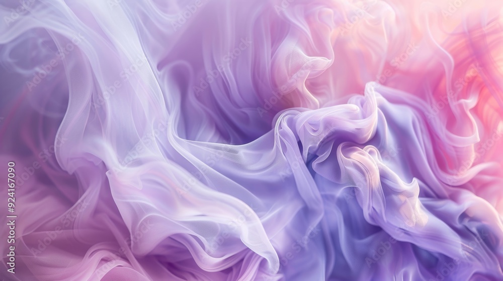 A set of elegant fabric prints showcasing the ethereal movement of fluid smoke in soft shades of pastel pink and lavender A set of elegant fabric prints showcasing the ethereal movement of fluid smoke in soft shades of pastel pink and lavender