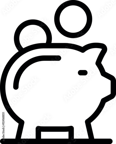 This icon represents saving and investing, featuring a piggy bank receiving coins