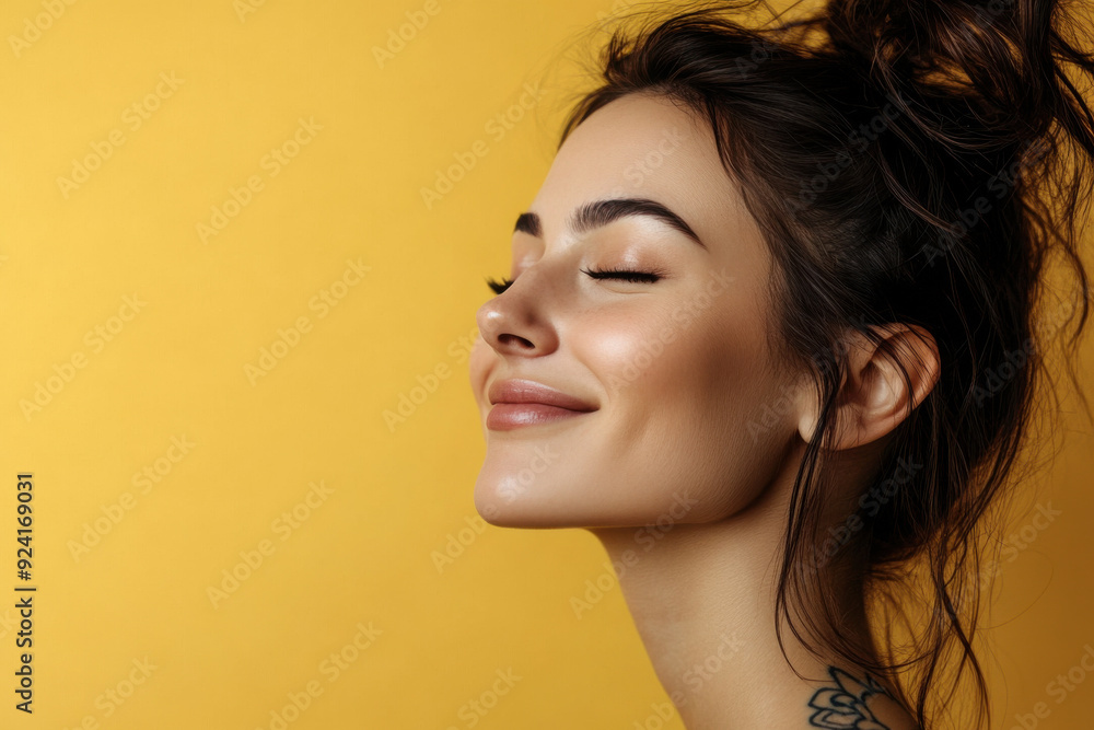 A close up of a woman's face with tattoos and her eyes closed A close up of a woman's face with tattoos and her eyes closed