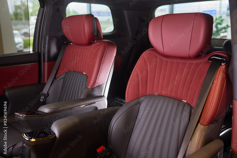 Car back seat with headrest and arm rest, a comfortable automotive fixture Car back seat with headrest and arm rest, a comfortable automotive fixture