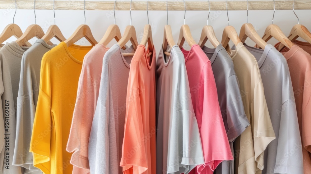 Obraz premium Colorful T-Shirts on Hangers