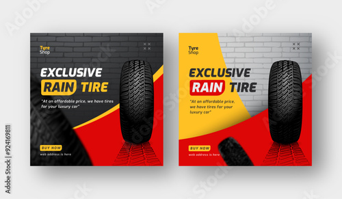Tire shop social media post web banner template, auto repair shop banner