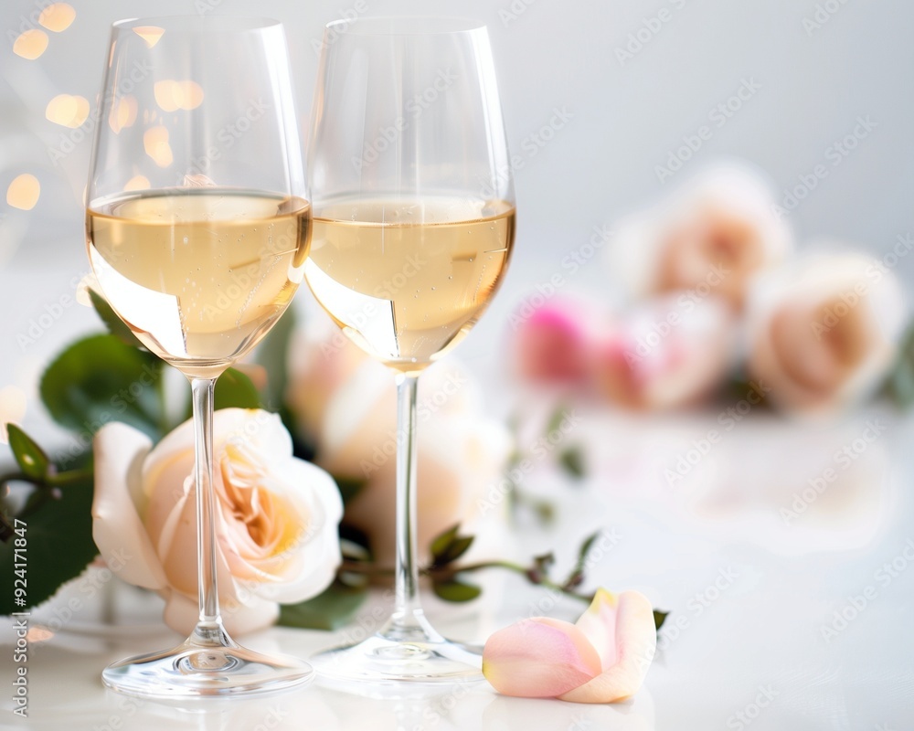 Elegant Wine Glasses and Roses for Romantic Celebrations or Weddings Elegant Wine Glasses and Roses for Romantic Celebrations or Weddings