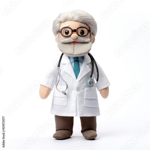 doll toy old man doctor nurse in a white coat. felt toy . cute character.