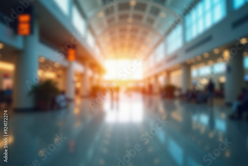 Blurred Modern Airport Hall: Spacious and Elegant Interior with Contemporary Design Elements and High Ceilings, Capturing the Essence of Air Travel and Airport Atmosphere