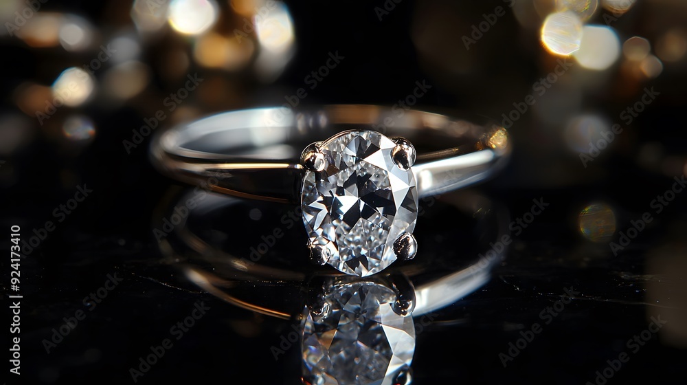 Diamond Ring on Black Background with Bokeh. Diamond Ring on Black Background with Bokeh.