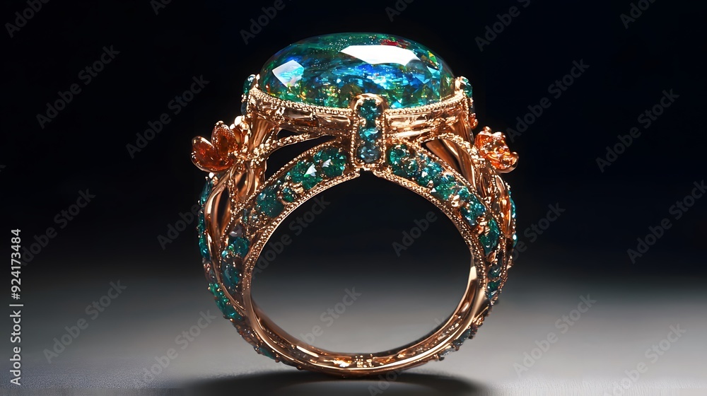 Elegant Gold Ring with Green Gemstones. Elegant Gold Ring with Green Gemstones.
