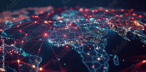 Digital world globe, concept of global network and connectivity on Earth, high speed data transfer and cyber technology, information exchange and international telecommunication. photo