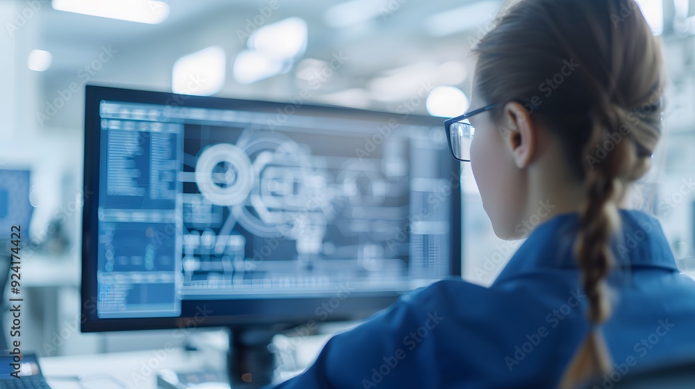 businesswoman looking at the monitor businesswoman looking at the monitor