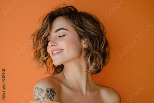 Wallpaper Mural A close up of a woman's face with tattoos and her eyes closed Torontodigital.ca