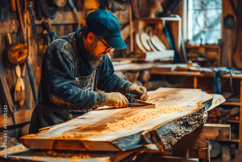 Craftsperson Building Furniture in Rustic Workshop Craftsperson Building Furniture in Rustic Workshop