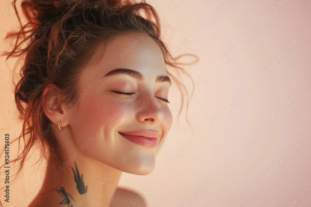 A close up of a woman's face with tattoos and her eyes closed A close up of a woman's face with tattoos and her eyes closed