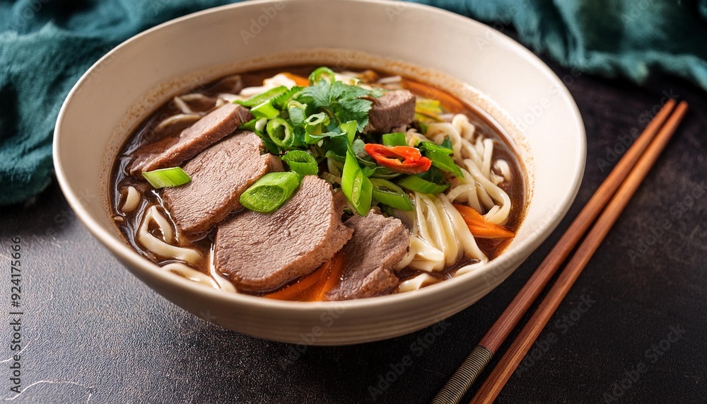 Xian Noodle Soup A hearty noodle soup with meat, vegetables and a spicy broth. Xian Noodle Soup A hearty noodle soup with meat, vegetables and a spicy broth.