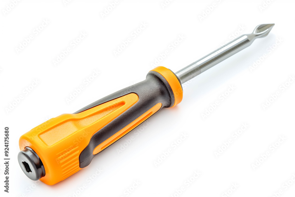 Isolated screwdriver on white background, tool with handle and head. Equipment for carpenter, builder, mechanic. Screw driver for business maintenance and repair work. Isolated screwdriver on white background, tool with handle and head. Equipment for carpenter, builder, mechanic. Screw driver for business maintenance and repair work.