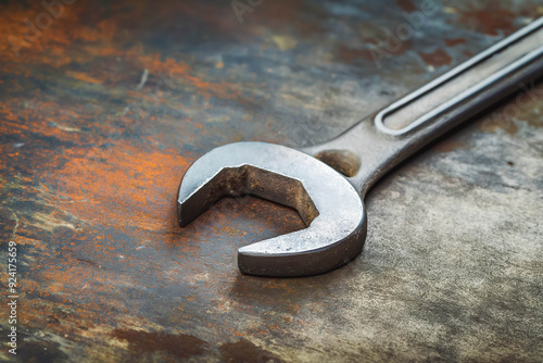 Industrial spanner and wrench tools for repair work. Metallic and shiny, perfect for construction and mechanical tasks. Emphasizing vintage and retro designs in a workshop