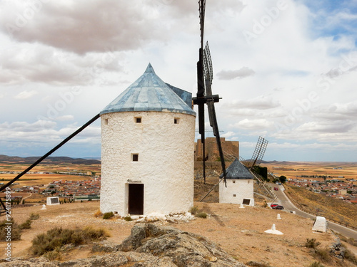 The Consegrua, Spain, La Mancha, Don Quixote Windmills looking at a Windmill on the hill with blades