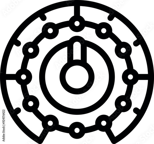 Simple icon of a circular electronic device with its power button surrounded by lights, possibly indicating it is currently turned on