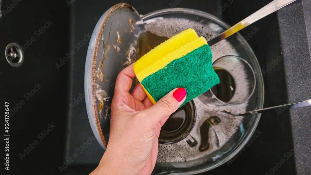 Dirty dishes are waiting to be washed in the kitchen sink. Dirty dishes are waiting to be washed in the kitchen sink.