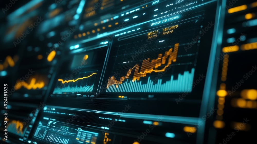 Fototapeta premium Futuristic Financial Planning Software: 3D Visualization with Graphs and Analytics