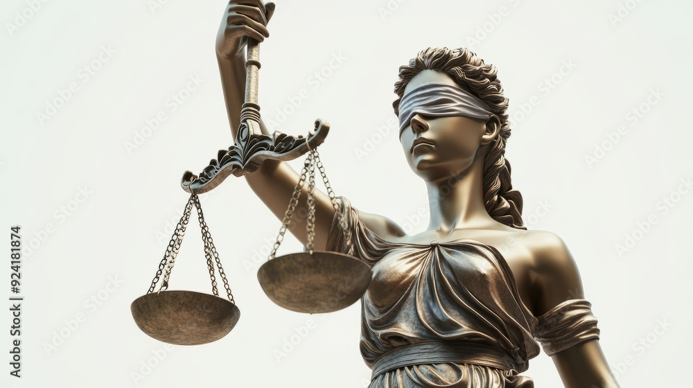 Lady Justice 3D Render: White Background, Focused Lighting, AR 169 Lady Justice 3D Render: White Background, Focused Lighting, AR 169