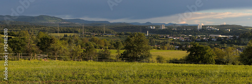 Nürtingen, Schwäbische Alb, Skyline, Spring, Cloud, Sky, Hills, Forest, Residential buildings, Panorama, Horizon, Achalm, Church, Power line, Rossdorf, Grafenberg, Braike photo